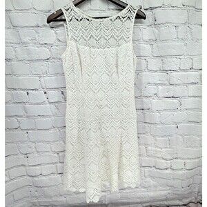 White House Black Market Dress Size 6 White Lace Sheath Classic Sleeveless